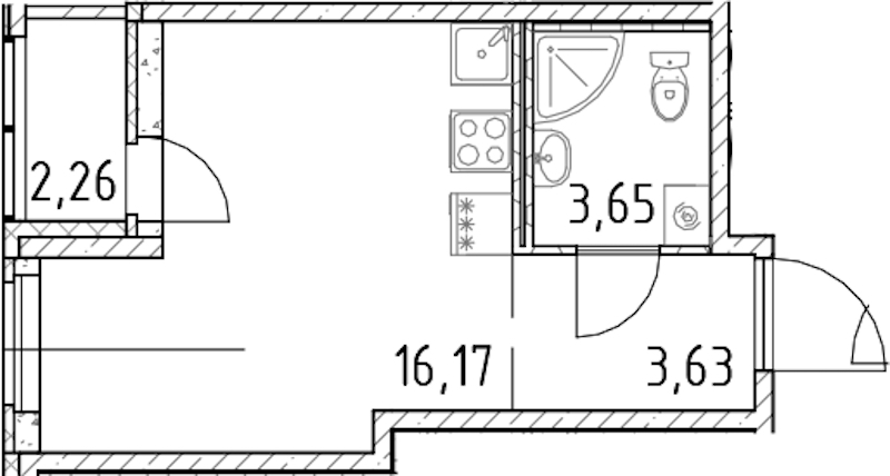 Квартира студия 23.45 м², 15/18 эт., ЖК «Город Первых»